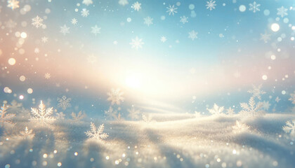 Wall Mural - Winter background with snowflakes in soft blue pastel colors. Christmas and New Year concept. Geneative ai.