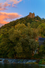 Canvas Print -  Sonnenuntergang über der Ruine Trimburg in Trimberg, Gemeinde Elfershausen, Landkreis Bad Kissingen, Unterfranken, Franken, Bayern, Deutschland