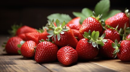 Aufkleber - Red strawberries on a wooden table.