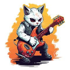 Wall Mural - Cat playing electric guitar, t-shirt design, isolated on transparent background.