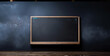 © Yasir - empty blackboard on a wall, blank blackboard with chalk, empty black board on empty black wall blue light ,