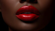 closeup of crop black woman with red lipstick