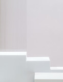 Fototapeta Uliczki - White block pedestal product display grey background with modern Transparency strip glass with sunshine light