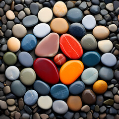 Canvas Print - A symmetrical arrangement of colorful stones in a zen garden.