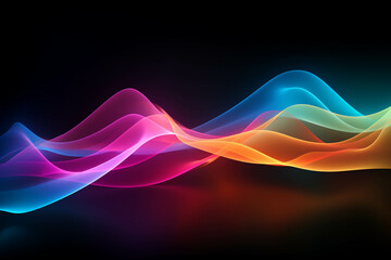 Wall Mural - curved colorful neon light waves.