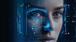 A human face emerging from digital data and technology depicting the concept of artificial intelligence