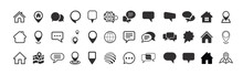 Collection Home & Locations Icons. House Symbol. Set Of Real Estate Objects And Houses Black Icons Isolated On White Background. Vector Illustration.
