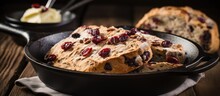 St. Patrick's Day Recipe Idea: Irish Soda Bread Cooked In A Cast Iron Pan With Cranberries, Pecans, And Served With Irish Butter.