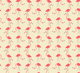 Wall Mural - 1950s Mid Century Modern Atomic Era Flamingos Cosmic Starbursts seamless pattern. Retro fifties vector background