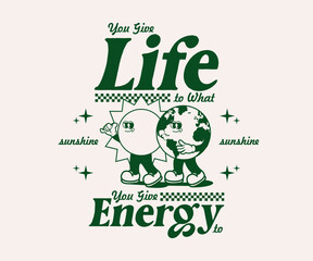 Vintage illustration of earth and sun t shirt design, vector graphic, typographic poster or tshirts street wear and Urban style