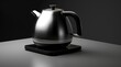 Silver metal electric kettle for boiling water and making tea on a table in the kitchen interior.