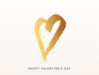 Wall Mural - Happy Valentine s Day card. Vector illustration with hand drawn heart with golden gradient and bright sparkles. Holiday banner for decoration poster, party, social media, card.