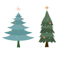 Wall Mural - Two Christmas trees in different styles. Green Christmas Trees vector illustration on white background