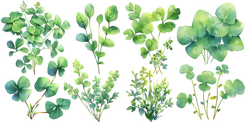Wall Mural -  Green plant watercolor illustration clipart. Generative AI