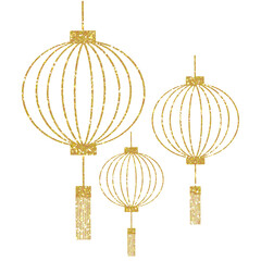 Wall Mural - yellow glitter chinese lanterns. asian new year lamps. chinese new year. design for decorating,backg
