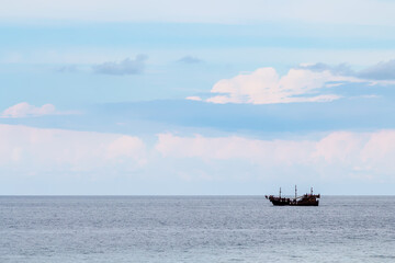 Poster - travel to Georgia - view of Black Sea from Batumi city on autumn evening