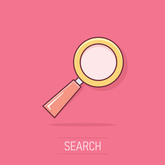Poster - Vector cartoon loupe icon in comic style. Magnifier sign illustration pictogram. Search business splash effect concept.