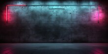 Cement Wall With Neon Light On Dark Background