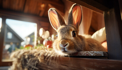 Canvas Print - Recreation of a cute rabbit in a barn