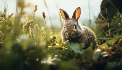 Canvas Print - Recreation of cute rabbit in the field	