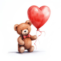 Poster - Watercolor Teddy Bear Valentines Day