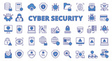 Fototapeta Konie - Cyber security icon line design blue. Cyber, IT security, technology, cybersecurity, vector illustrations. Cyber security editable stroke icon