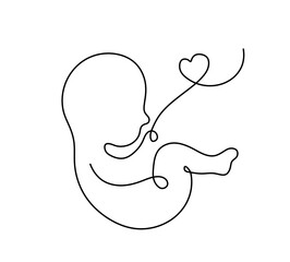 Wall Mural - vector isolated baby fetus embryo with an umbilical cord one single contemporary line colorless blac