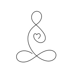 Wall Mural - Vector isolated simple yoga chakra infinity with heart symbol colorless black and white contour line easy drawing