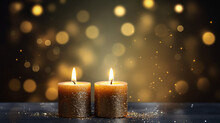 Two Candles Burning On A Dark Background