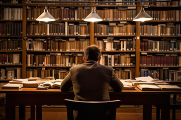 Wall Mural - man reading book in library