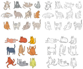 Wall Mural - Set of cute cartoon cats. Hand drawn illustration in doodle style isolate on white collection.