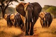 Herd of Elephants in the African Savannah. Generative AI.
