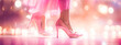 Beautiful shiny high heel shoes on a woman's feet. Selective focus.