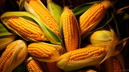 Wall Mural - A ripe corn harvest. Selective focus.