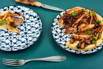 Poster - Slice of tart with mushrooms or galette.