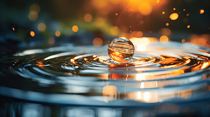 Wall Mural - drop of water on the surface, drop of water on water pool