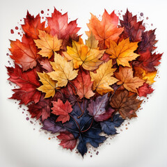 Wall Mural - Waterco Autumn Maple Leaves Heart Shape Clipart illustration Generative Ai