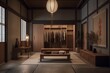 Japanese style wardrobe with wooden furniture in modern house.