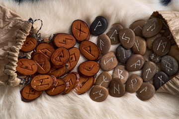 Wall Mural - handmade wooden and stone runes