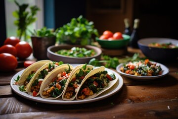 Wall Mural - home-cooked vegan tacos on a kitchen table