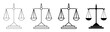 set of scales icons justice symbols law signs. line vector isolated on white background, design for app and web.