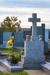 Oberpullendorf Cementary detail with candles and flowers