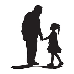 Wall Mural - Vector silhouette of grandfather with granddaughter walks on park on white background. Symbol of family in the garden.