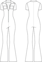 Wall Mural - short sleeve wide leg long tight jumpsuit template technical drawing flat sketch cad mockup fashion woman