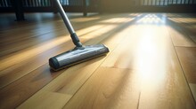 Floor Cleaning With Mob And Cleanser Foam. Cleaning Tools On Parquet Floor, Digital Ai 