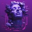 a purple sculpture lying on top of its head, conceptual digital art