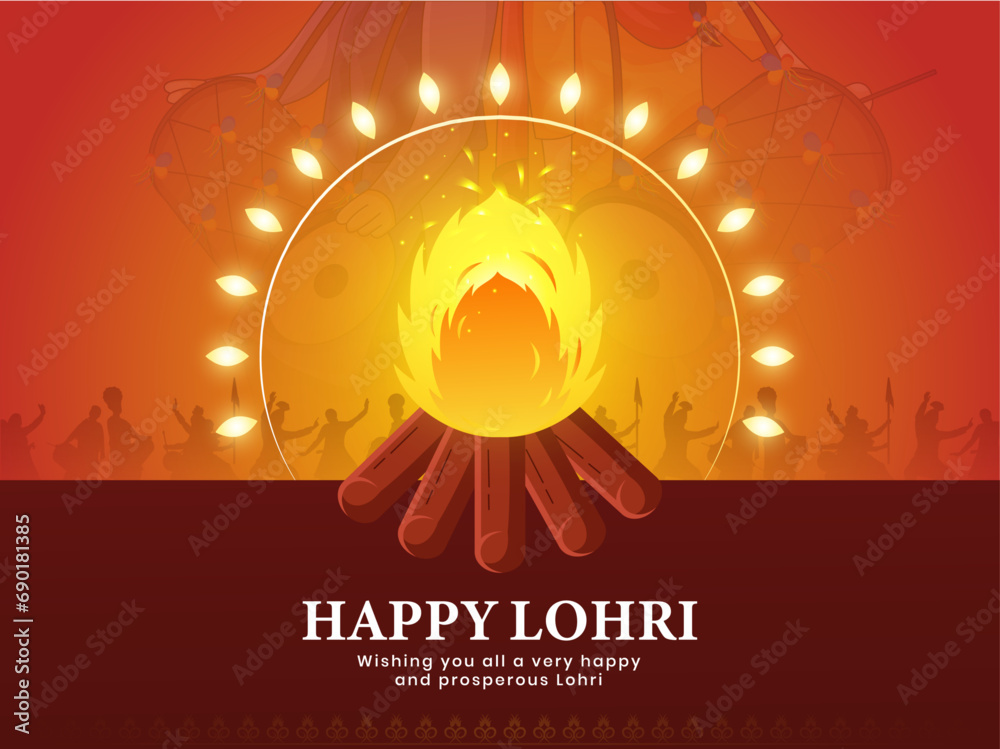 Happy Lohri vector illustration bonfire design on traditional ...