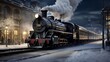 Victorian Train in Winter. Christmas Train. AI Generative