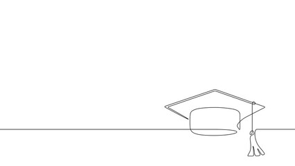 Wall Mural - Continuous line drawing of graduation hat animation on white background