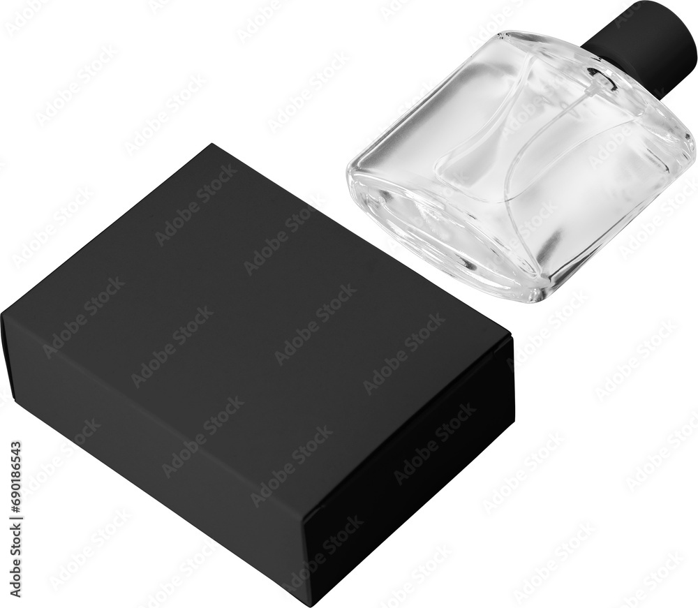 Black box mockup, atomizer bottle with lid, perfume vial PNG, for ...